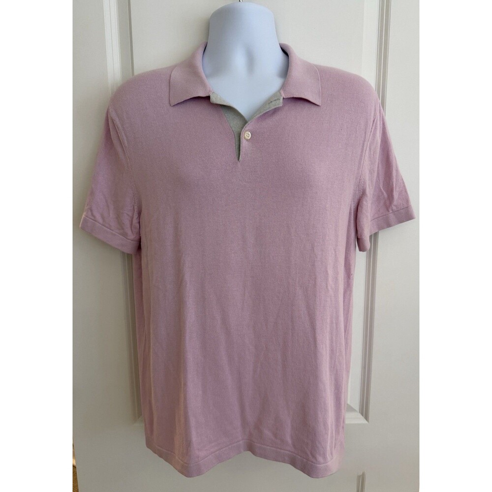 Banana Republic Men's Knit Silk Blend Polo, L, Pink With Grey Accents, GUC
